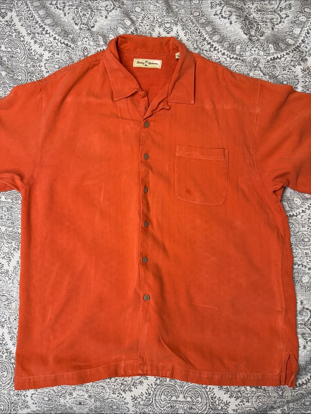 Men's Tommy Bahama Silk Orange Button-Up Shirt - XL